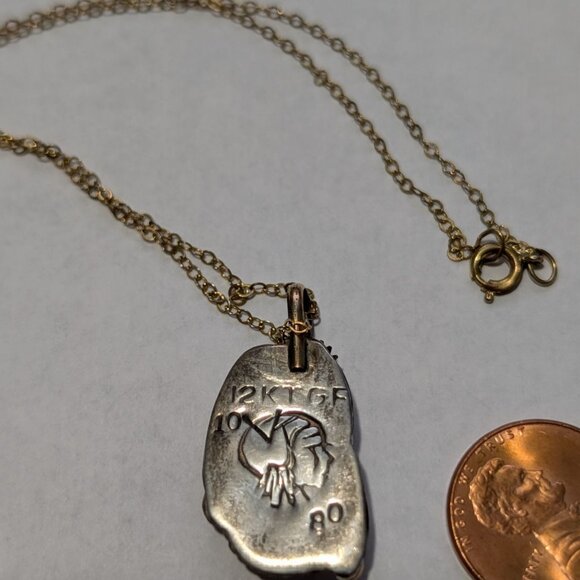 Vintage 12K Gold Filled Pendant Necklace Blue Turquoise Floral by Beverly Lucero - Picture 9 of 16